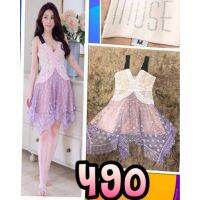 เดรสสั้นสายเดี่ยวผ้าล฿กไม้