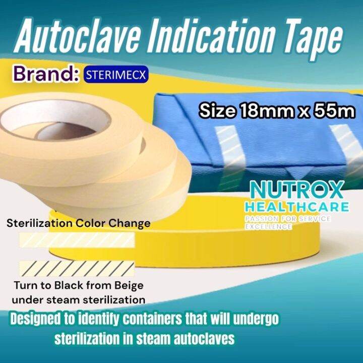 Autoclave indication tape 18mm x 55m for sterilization processes, clear