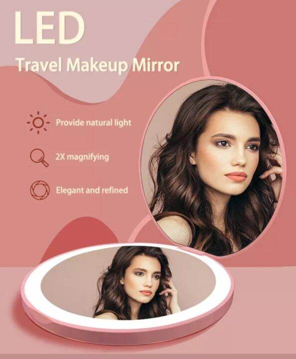 Led Lighted Compact Travel Mirror,pink 