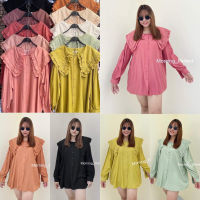 minidress Pleated top เสื้อเชิ้ตคอระบาย2ชั้น กระดุมหน้า แขนยาว