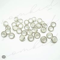 somkid กระดุมมุกมันวาว ขอบเงินเรียบ ขาสอย size 11mm(18L), 13mm(20L)