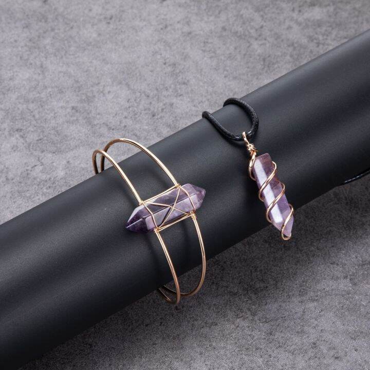 2pcs GoldColor Wire Wrap Natural Stone Bracelets Bangle Irregular Rock