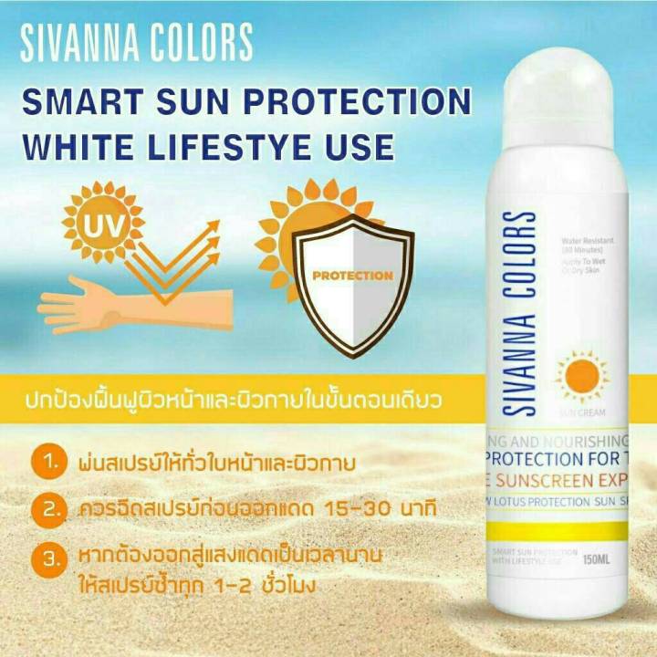 sivanna-colors-สเปรย์กันแดด-150-ml-sivanna-colors-smart-sun-protection-white-lifessty-use-ปกป้องฟื้นฟู-ผิวหน้าและผิวกายในขั้นตอนเดียว-ปรับสภาพผิวคล้ำเสียจากการโดนแสงแดดให้ดูกระจ่างใสอย่างเป็นธรรมชาติ-