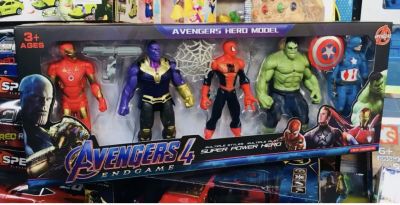 โมเดลหุ่นฮีโร่ อเวนเจอร์4 Hero Avengers4  หุ่นไอรอนแมน กัปตันอเมริกา สไปเดอร์แมน ฮัค ธานอส แพ็คละ 5 ตัว