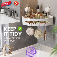 TAILI Corner Shower Caddy Suction Cup Storage Basket +Toothbrush Holder +  Soap Dish, DIY Drill-Free Removable Shower Accessories Kitchen Bathroom