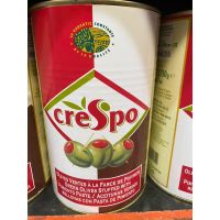 Green Olives Stuffed With  Sweet Pimento Stuffing in Brine ( Crespo Brand ) 4300 G. มะกอกเขียว สอดไส้พริกแดง ( ตรา ครีสโป )