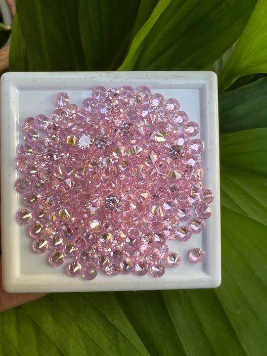 เพชรรัสเซีย-ทรงกลม-1-60-มม-100-เม็ด-สีชมพู-brilliant-pink-rose-พลอย-cubic-zirconia-cz-round-shape-1-60-mm-100pcs