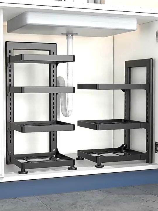 Kitchen Pan Organizer Pot Rack Adjustable Under Sink Countertop