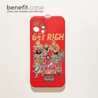 Benefit เคสโทรศัพท์มือถือสีแดงลายเทพเจ้าแห่งความมั่งคั่งห้าทางสไตล์จีนสำหรับปีใหม่เคสป้องกันแบบซิลิโคนโปร่งใสแบบใหม่สำหรับ iPhone 13 iPhone 14PROMAX 12 11 xsmax XR 8PLUS