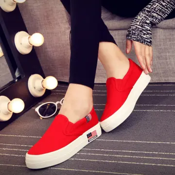 Red slip on hot sale canvas shoes