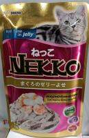 เพาท์แมวเปียก NEKKO in jelly รสปลาทูน่าหน้ากุ้งและหอยเชลล์ ขนาด70กรัม (1ซอง)