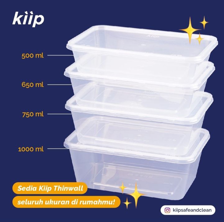 [ Isi 25pcs] Thinwall Kiip Kotak Makan Plastik Bening 500ml 650ml