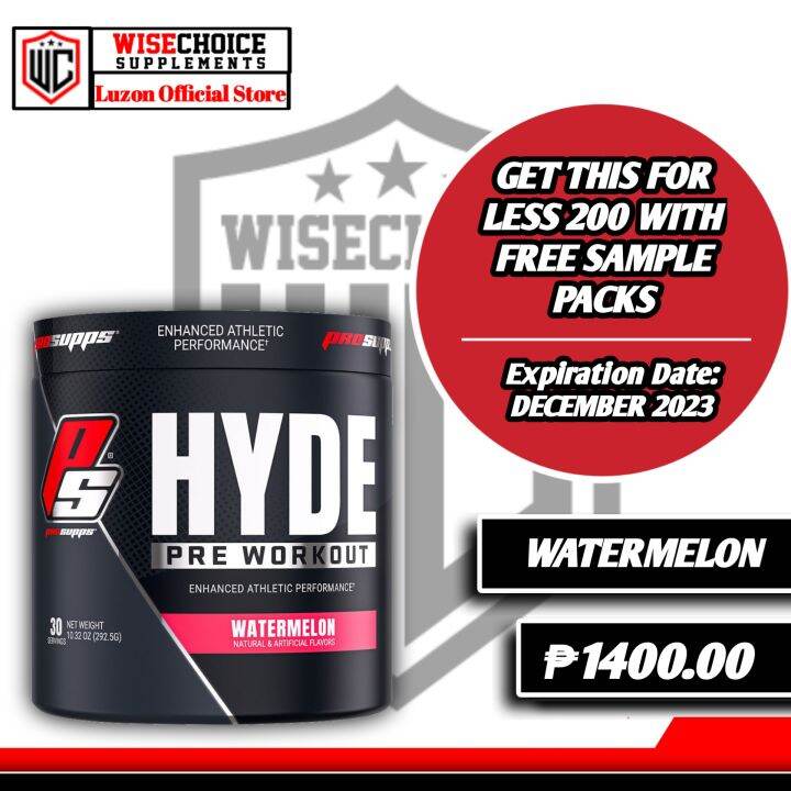 PRO SUPPS HYDE PRE WORKOUT WATERMELON LESS 200 EXPIRATION DECEMBER 2023