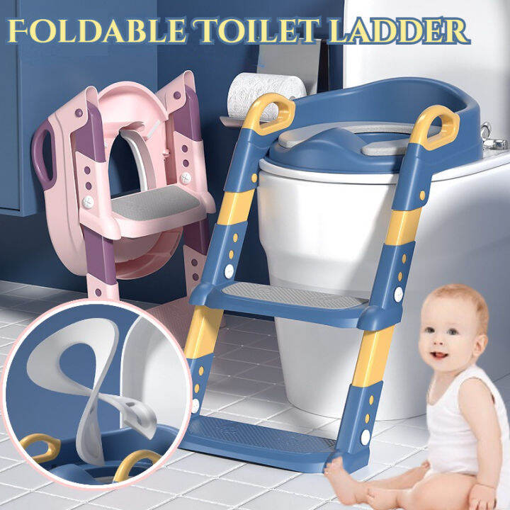 Baby Foldable Toilet Seat with Adjustable Ladder Kids Potty Trainer