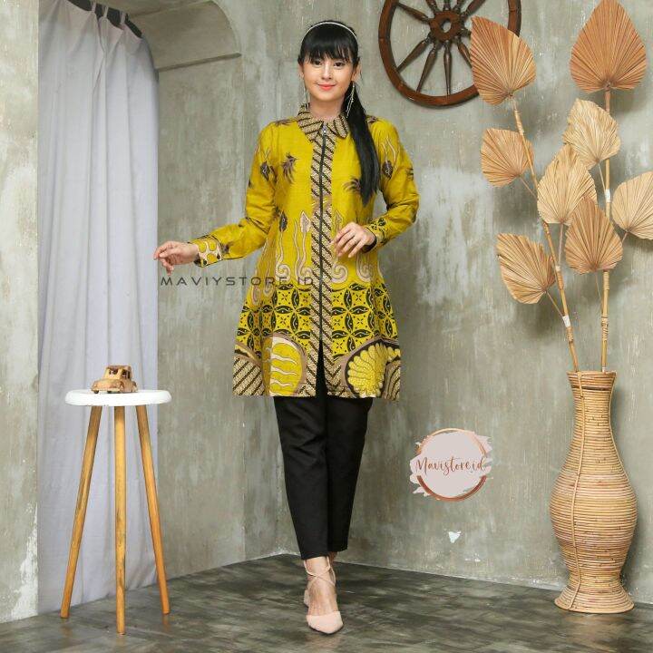 Tunik Batik Zipper Lengan Panjang Best Seller - Tunik Desain Modern ...