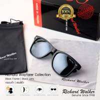 แว่นตากันแดด Richard Walker รหัส RW10011 เลนส์กระจก UV400 กรอบดำ เลนส์ดำ สินค้ารับประกัน1ปีเต็ม