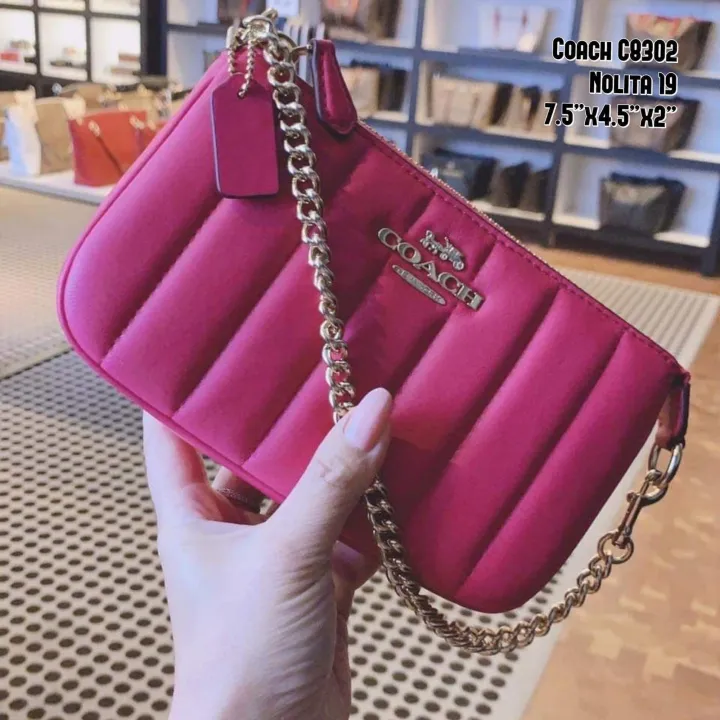 กระเป๋า คล้องแขน Coach C8302 Nolita 19 With Chain With Linear Quilting สี  Bold Pink ขนาด 