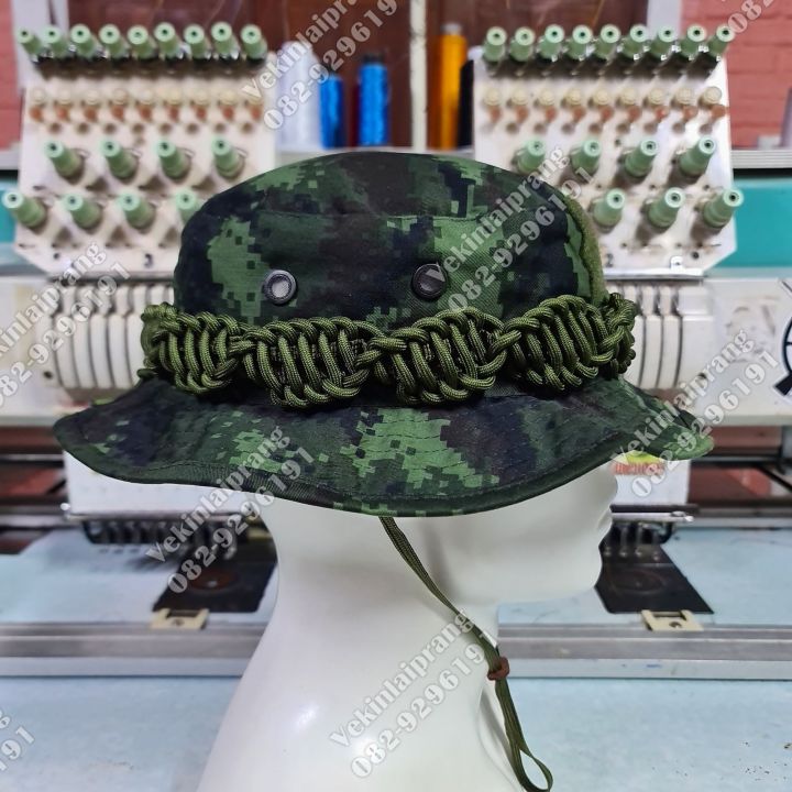 หมวกปีกสั้นลายพรางดิจิตอลใหม่-ทบ-ถักสายลายพาราคอต-nbsp-อาร์มทหารราบinfantry-ถักเชือกแบบเกลียวสีเขียว-ขนาดฟรีไซร์รอบหัว58cm