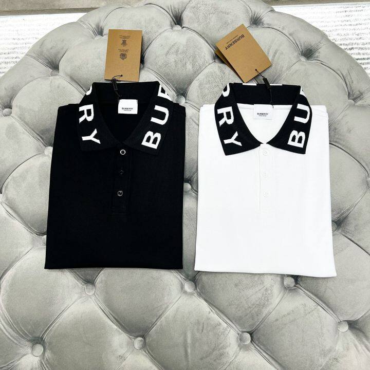 MẪU HOT] Áo Burberry Polo Logo Intarsia Cotton Piqué Polo Shirt 2 Màu Đen  Trắng LA 1-1 