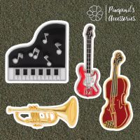 ʕ •ᴥ•ʔ ✿ พร้อมส่ง : เข็มกลัดเซ็ทเปียโน,กีตาร์,ทรัมเป็ตและไวโอลิน | Piano, Guitar, Trumpet &amp; Violin Enamel Brooch Pin Set