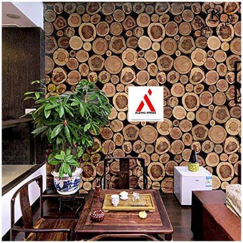 wallpaper sticker dinding motif kayu tumpuk 3D 10m x 45cm | Lazada
