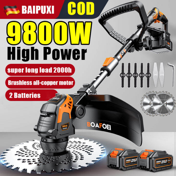 【Upgrade 100 motor】BAIPUXI Cordless Lawn Mower 128V Cutter