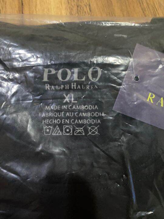 polo-เสื้อยืดคอกลม-สีดำสกรีนแดงส์-แท้-จากoutlet-รอบอก-42-44