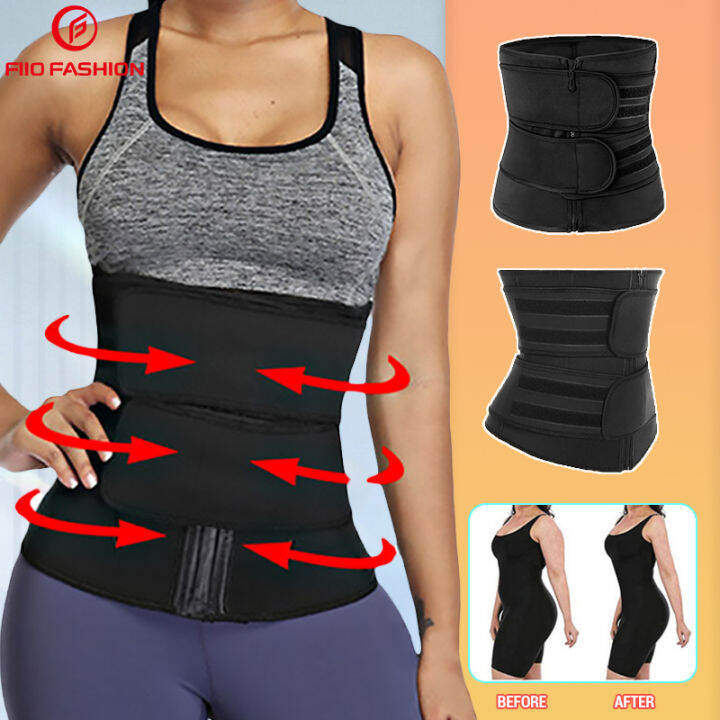 FIIO Waist Trainer Body Shaper Adjustable Double Belt with Zipper 7 Steel Bones Weight Loss