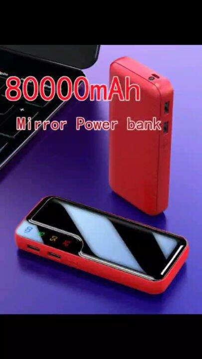 Original Power Bank 80000mah Dual Usb 21a Fast Charging Powerbank 100 Mirror With Led Display 7995