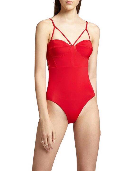 angelys-balek-bustier-one-piece-swimsuit-สีแดง-ชุดว่ายน้ำ-วันพีซ