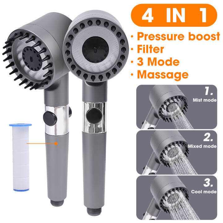 3 Modes Shower Head with Massager Rotating Adjustment High Pressure