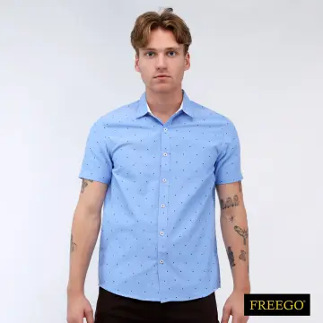 Buy Freego Mens Woven Printed Oxford Short Sleeve Polo 2024 Online