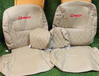 หุ้มเบาะหนัง คู่หน้า Dmax 2002-2011 ชุดหุ้มเบาะสวมทับเข้ารูปตรงรุ่น ลาย 5 D สีครีม หนังอย่างดี ไม่ย้วย กระชับข้ารูป