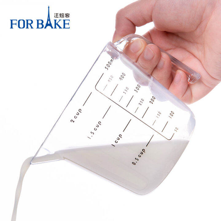 French Bakery Transparent 250ml 500ml Double Scale Plastic Measuring Cup with Handle Millil Cup