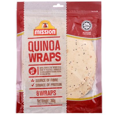 Mission Quinoa Wraps มิชชั่นแผ่นแป้งผสมเมล็ดควินัว 8 Wraps สำหรับห่อทำเคบับ