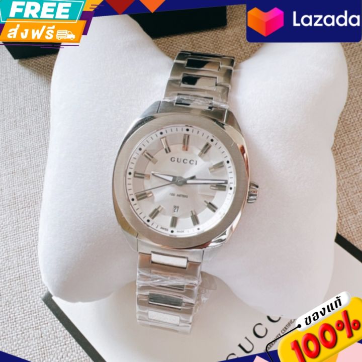 นาฬิกา-new-gucci-watch-gg2570-เรือนเงิน-หน้าขาว-หน้าปัด-37mm-รับประกันของแท้-100