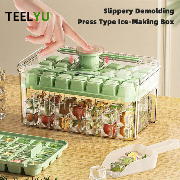 Ice Cube Press Type Tray With Storage Box Ice Cube Maker Ice Box Tray