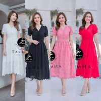 3Dเดรสออกงาน4สี!!! S-6XL Dress เดรสงานปักดอกไม้3มิติแขนพอง งานป้าย Tarm Ha