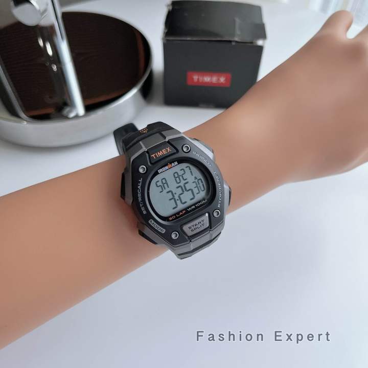 ของแท้100-นาฬิกาข้อมือ-timex-fullsize-ironman-classic-30-black-resin-digital-watch-t5k821