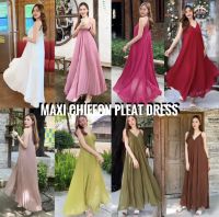 Maxi pleat dress เดรสสายเดี่ยว คอวี ผ้าชีฟองอัดพลีทเบาๆ ผ้าพริ้วสวย