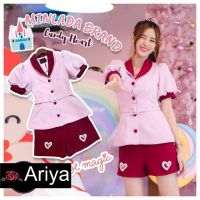 Ariya ❤️ พร้อมส่ง XL ,4XL  ❤️ ชุดเซท(set) ขาสั้นสีแดงปักหัวใจ เสื้อแขนสั้นสีชมพู เสื้อแขนตุ๊กตา พร้อมเข็มขัด ใส่เที่ยว ใส่ทำงานได้ สาวอวบ เรียบหรูหรา