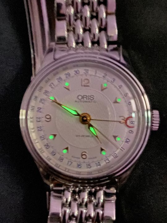 oris-25-jewels-automatic-สี่เข็ม-เข็มชี้วันที่ก้ามปู-ตัวเรือนสแตนเลส-บอยไซร์-นาฬิกาผู้ชาย-มือสองของแท้