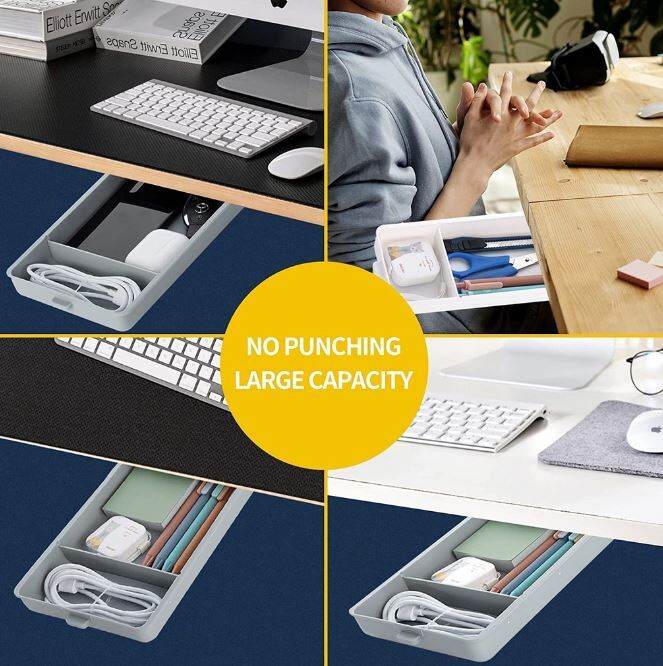Under Desk Drawer Organizer SelfAdhesive Under Table Drawer Tray Hanging Desk Storage Hidden