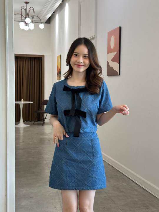 denim-jasmine-set-s-m-l-dressylismm-เซ็ตเสื้อ-กระโปรง-ผ้ายันส์