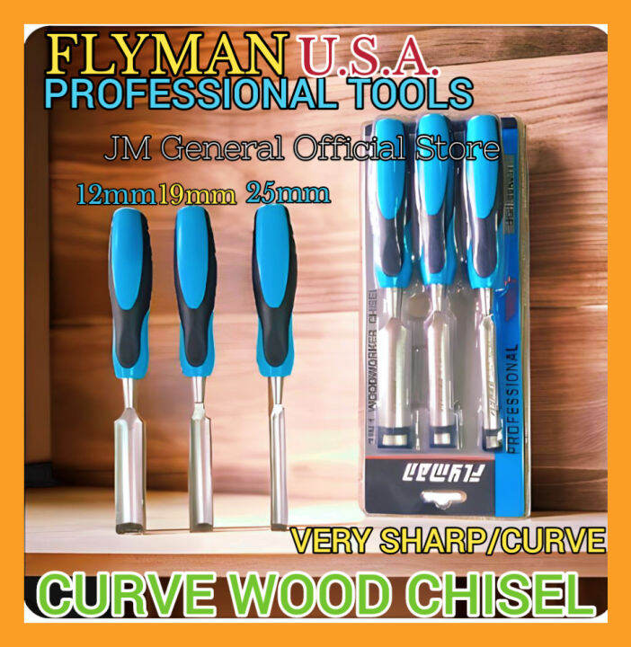 CURVE WOOD CHISEL ORIGINAL FLYMAN 3PCS. 13MM 19MM 25MM LUKOB NA PAIT