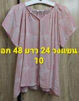 A48.. เสื้อ browse carrium V แขนสั้นระบาย กระดุมหน้า ลายดอกไม้สีชมพูผ้าชีฟองเนื้อทราย ทรงปล่อยงานทิ้งตัว ผ้าบาง พริ้วสวมใส่สบาย