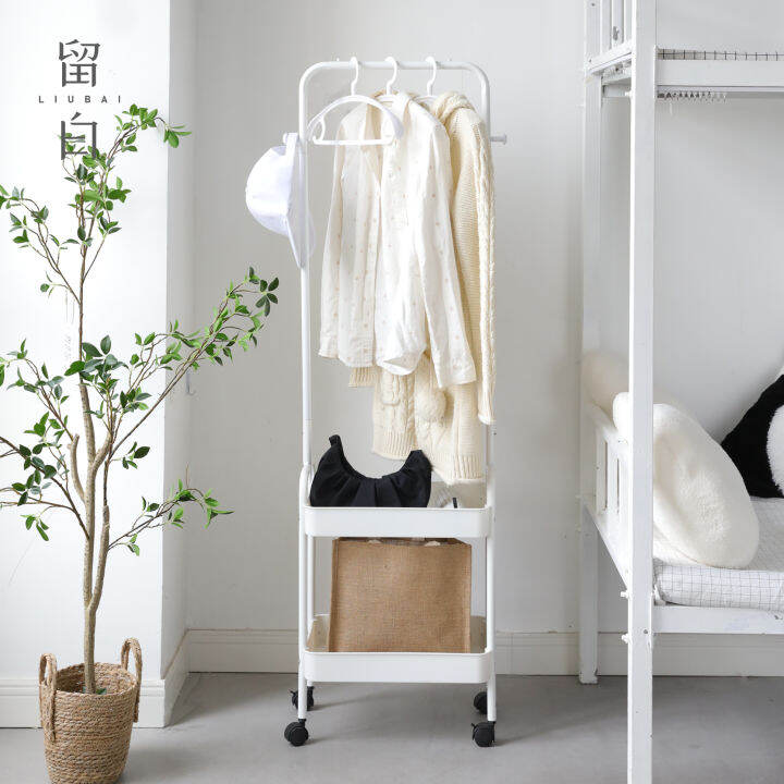 White Room Dormitory Coat Rack Bedroom Floor Movable Storage Rack Room