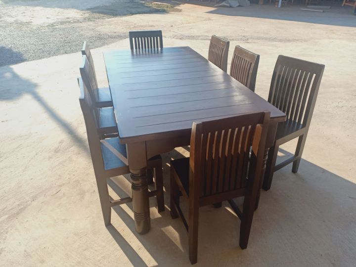 ชุดโต๊ะอาหาร8ที่นั่งสีโอ๊คทำจากไม้สักแท้-หน้าโต๊ะยาว200ซม-กว้าง90ซม-สูง80ซม-ส่งฟรียกเว้นภาคใต้