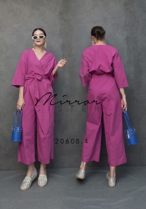 mirrorsister-20608-4-jumpsuitแพทเทรินแนวๆ-ชุดกางเกง-จั้มสูทขายาว-ชุดน่ารัก-ชุดไปเที่ยว-ชุดสีสดใส-ชุดใส่สบาย