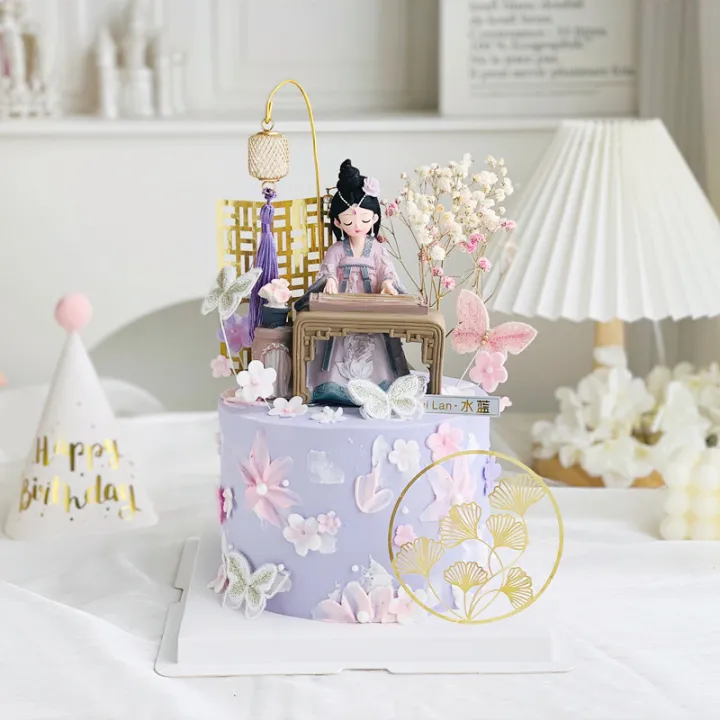Antique Style Guzheng Cake Decorative Ornaments Poetry and Painting